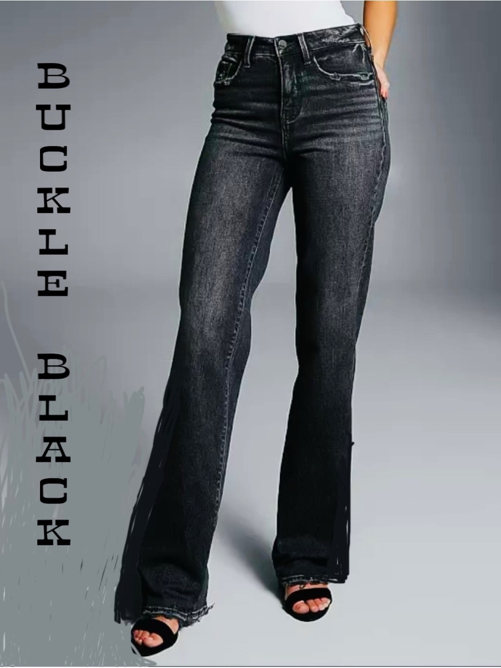 Buckle High-Rise Washed Black bootcut Jeans